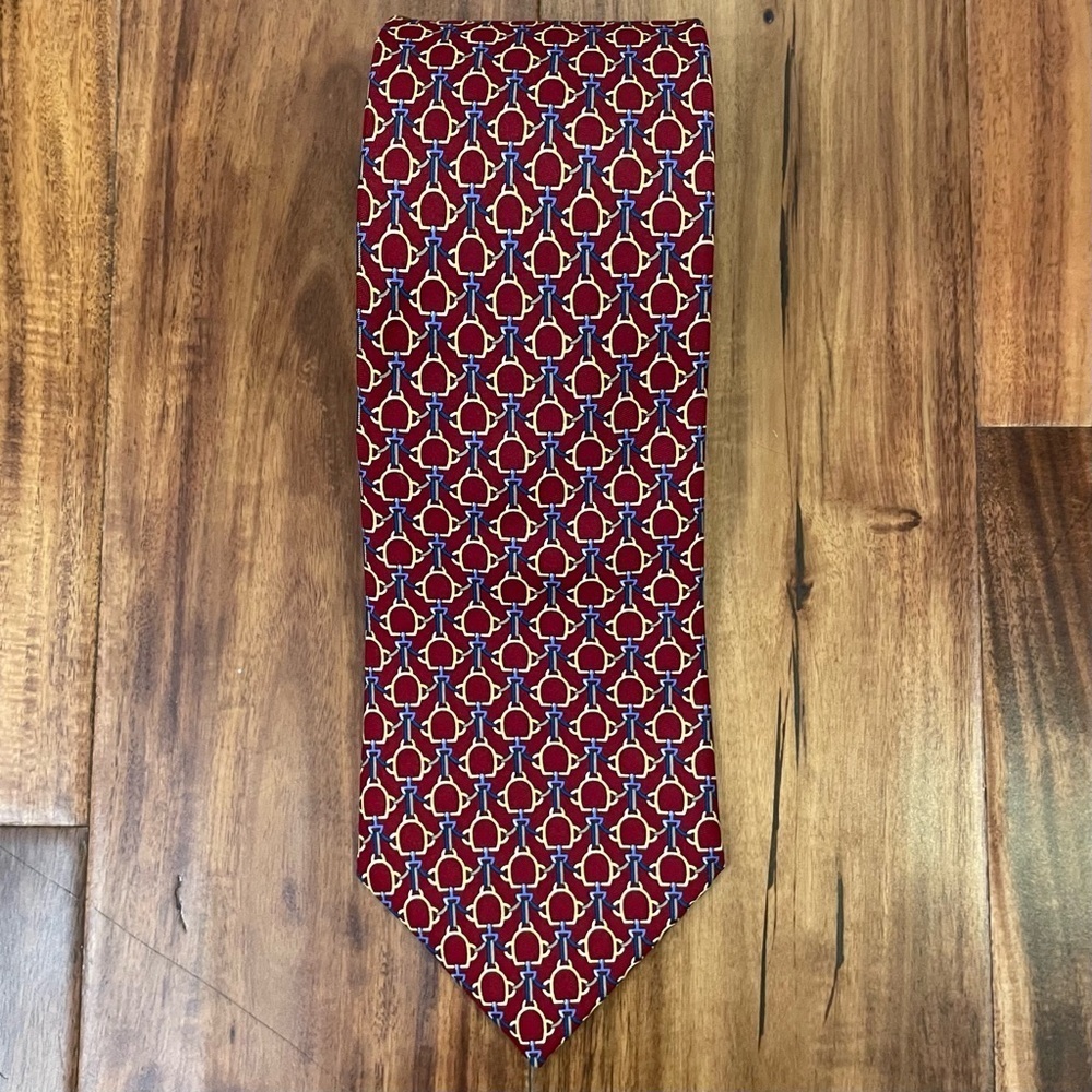 Brooks Basics Pure Silk Tie Red Geometric Print Woven Made in USA. - Picture 2 of 11